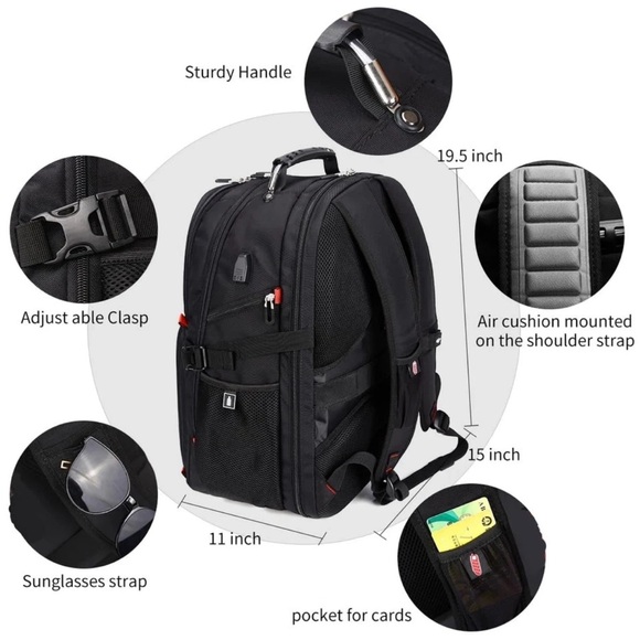 NWT Shrradoo Travel Backpack Black - Picture 5 of 7